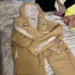 Tan and White Hooded Tracksuit